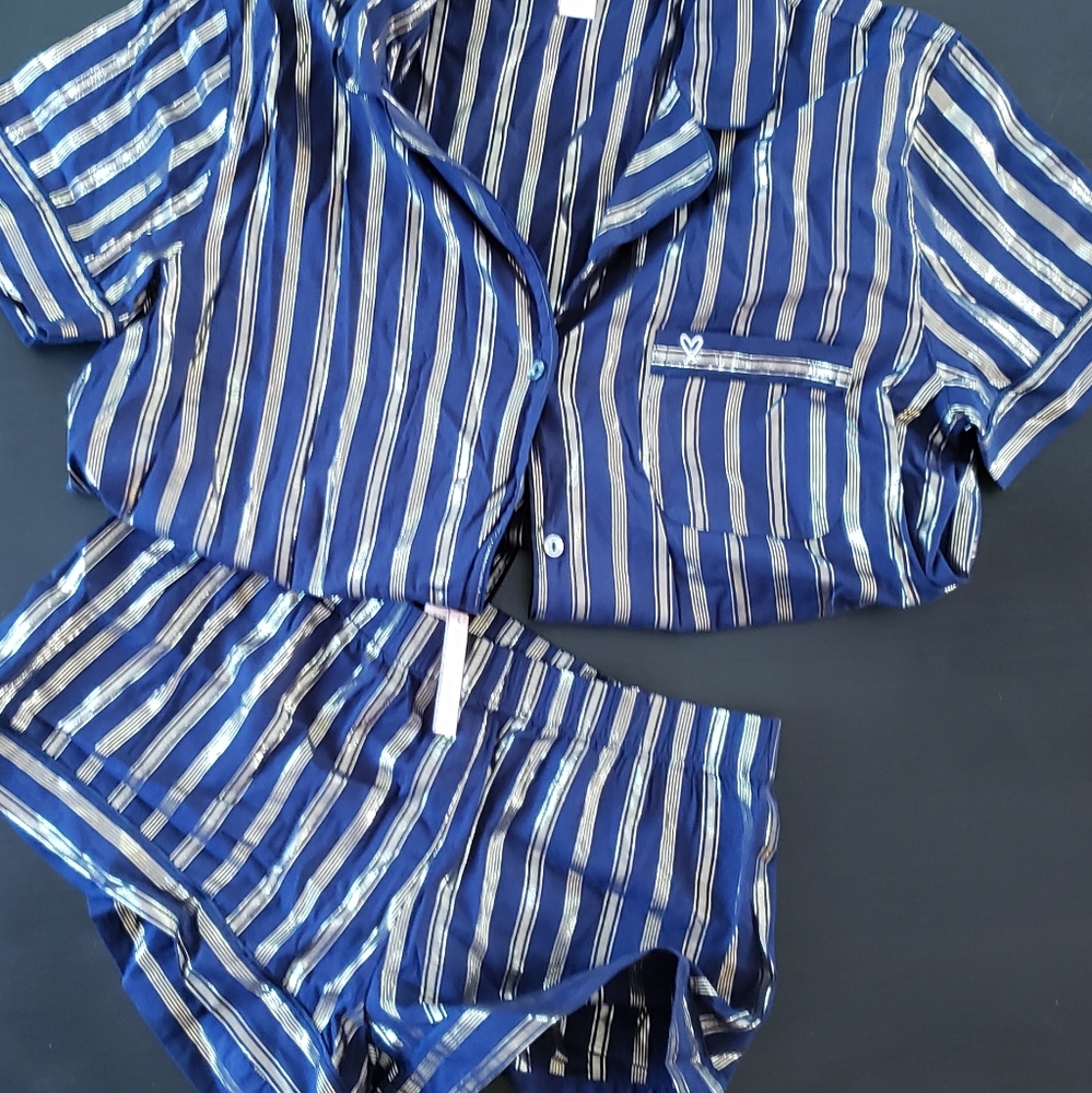 Victoria's Secret Pajama Set Navy and Gold